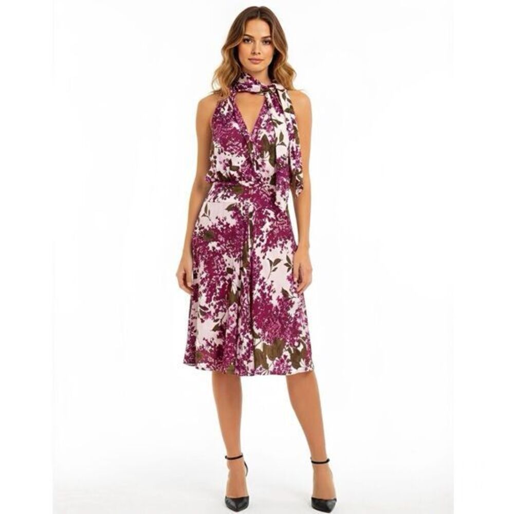 Bryan Bradley Womens Dress Medium 100% Silk Halter Floral Boho Garden Flawed